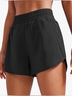 CRZ YOGA Black Elastic-Waist Athletic Shorts